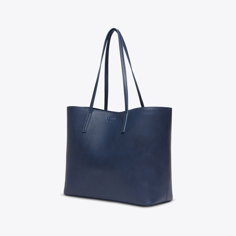 Navy Shopper textured-leather tote bag